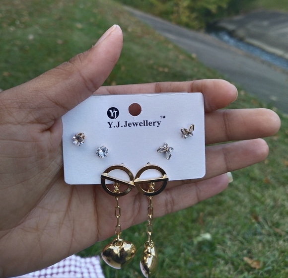 Butterfly inspired Contemporary Studs and Drop Earrings Set of 3 - Picture 3 of 3